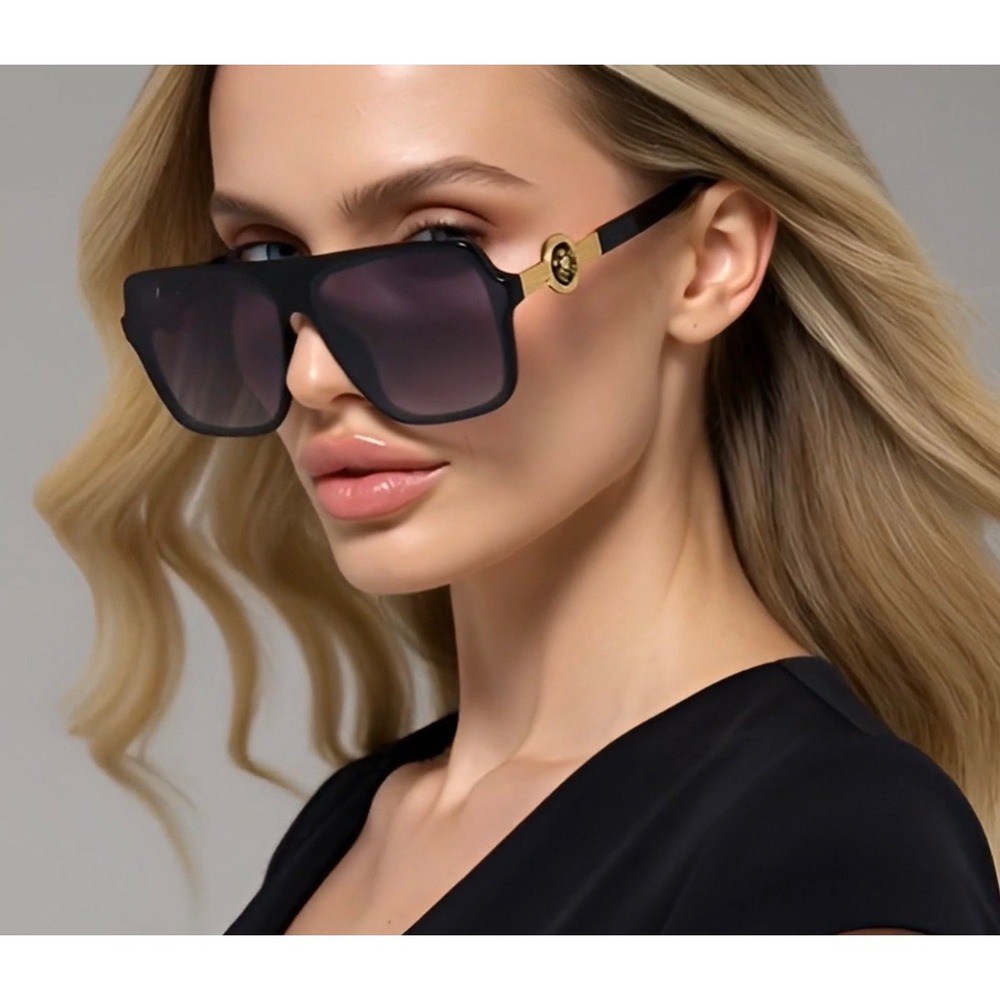 Women Oversized Square Vintage‎ Gold Metal  Designer Fashion Sunglasses Luxury